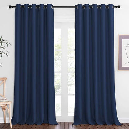 NICETOWN Blackout Navy Blue Curtain 102 inches Long, Grommet Thermal Insulated Cold/Light/Sound Blocking Solid Window Drape for Bedroom/Living Room (W66 x L102, 1 Panel)