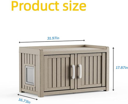 2 Doors Shoe Storage Bench - 2 Side Door Hidden Furniture Cabinet with Storage, Waterproof Entryway Bench with Seat for Indoor Outdoor, End of Bed Footrest Stool for Bedroom, Hallway, Grey