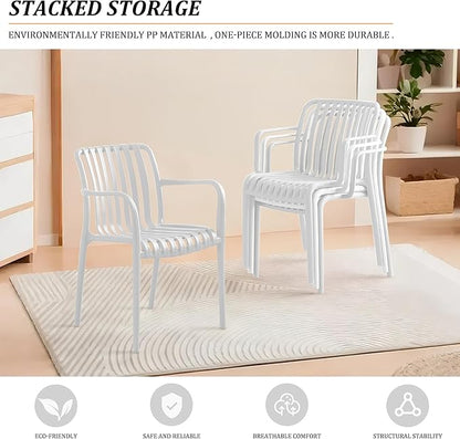 Patio Dining Chairs Set of 4, All-Weather Outdoor and Indoor Stackable Chairs with Curved Back, Waterproof for Patio, Deck, Porch, Backyard, Restaurant & Cafe Use, White