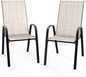 VINGLI Patio Chairs Set of 2 – Stackable Outdoor Dining Chairs with Comfortable Sling High Back Chairs and Armrests for Lawn, Poolside, Courtyard, Balcony, Garden, Yellow
