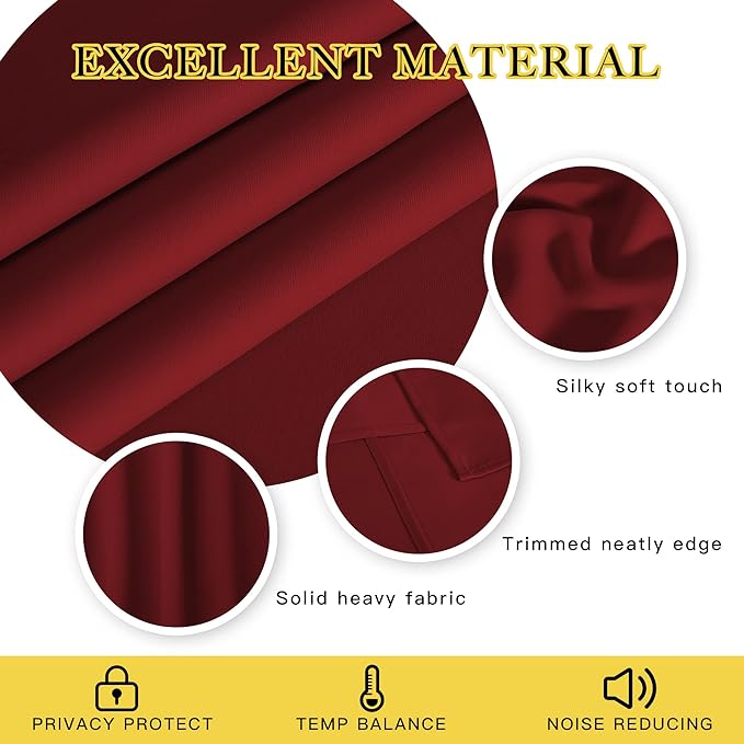 NICETOWN 66 Inch Long Blackout Curtains for Bedroom Living Room, Thermal Insulated Room Darkening Curtains, Light Blocking Blackout Drapes for Bedroom, 66" W x 66" L, 1 Panel, Burgundy Red