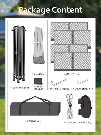 Canopy Tent 11x11, Pop Up Gazebo Tent Easy Setupwith 4 Sand Bags for Backyard Garden Patio, Mosquito Netting & Height Adjustable - Dark Brown