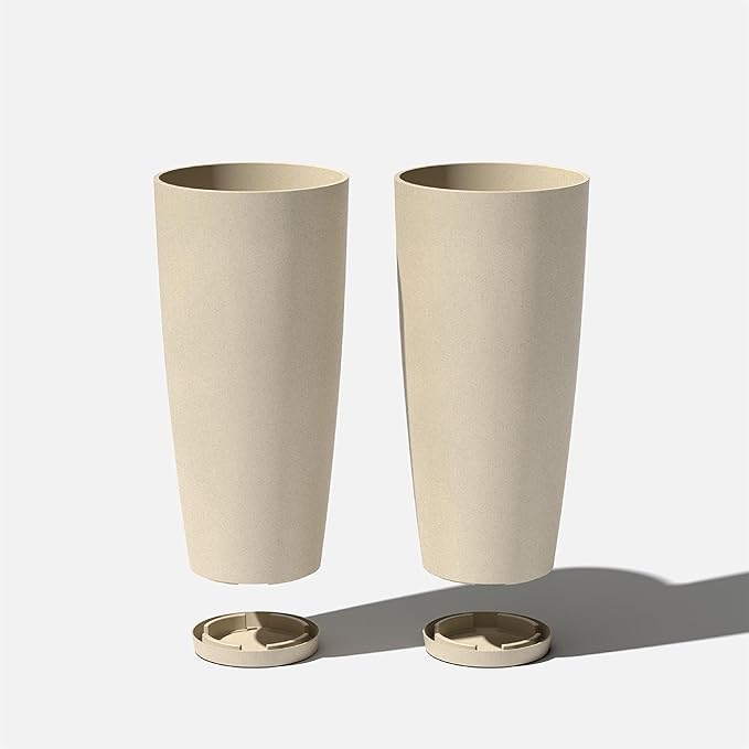 Veradek Vega Round Tall Planter Pots for Indoor/Outdoor Use | Made from Plastic - Stone Mix with Drainage Holes | Perfect for Small to Large Succulent Plants, Flowers, Modern Interior Plants