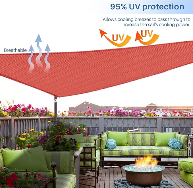 E&K Sunrise 24' x 24' x 24' Sun Shade Sail Triangle Canopy Shade Cover UV Block for Patio Backyard Garden Outdoor (Red)