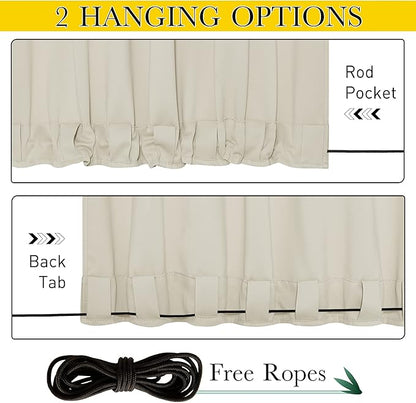 NICETOWN 2 Panels Outdoor Curtains for Patio Waterproof & Windproof, Thermal Insulated Top & Bottom Grommet & Back Tab Light Block Outdoor Drapes with Bouns Rope for Fixed, Beige, W84 x L84