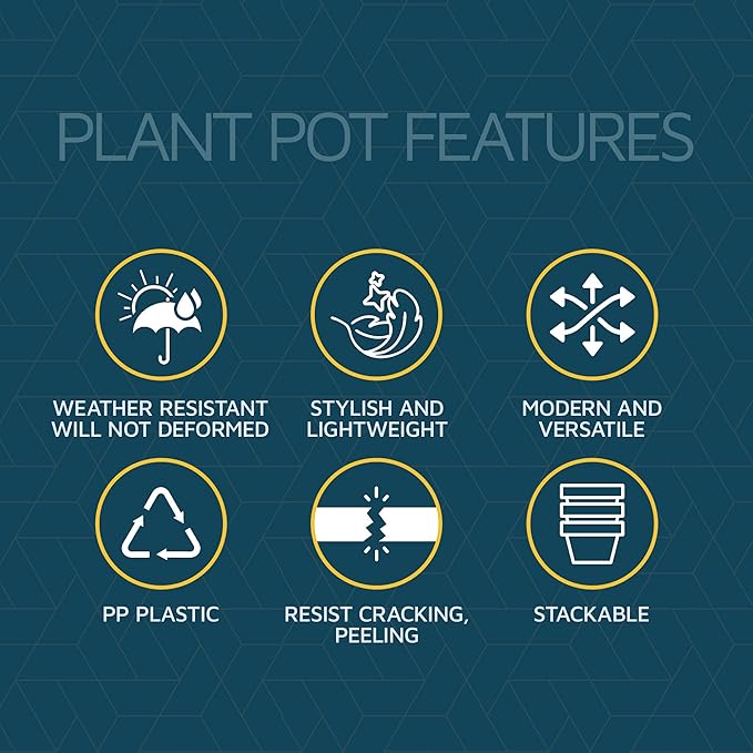 Mint Plant Pots with Drainage Holes & Saucers 3 Pack, Indoor & Outdoor Stackable Space-Saving Planters for Houseplants & Flowers, (7", 6.7", and 6" Inches), Durable & Weatherproof Materials