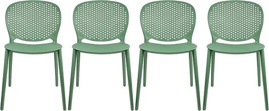 2xhome Set of 4 Patio Dining Chairs | Modern Stackable Outdoor Pool Side Chair | Weather Resistant Plastic for Yard, Porch, Balcony, Kitchen, Green