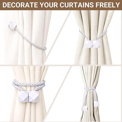 Hion Magnetic Curtain Tiebacks White 6 Pack, Curtain Tiebacks Buckles Holdbacks Holders Hooks Clip for Home Bedroom Office Decorative Thick or Thin Curtain