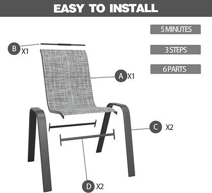 Patio Chairs Set of 8, Stackable Outdoor Dining Chairs for All Weather Textilene Fabric & Metal Frame, Outdoor Chairs Set for Backyard Deck Garden