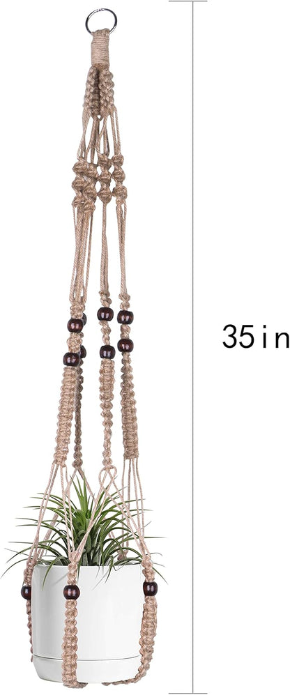 Macrame Plant Hanger Indoor Hanging with Wood Beads Macrame Planters No Tassel for Indoor Outdoor Boho Home Decor 35 Inch (Brown, 1pc)