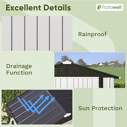 Patiowell 6x4 FT Outdoor Storage Shed, Garden Tool Storage Shed with Sloping Roof and Double Lockable Door, Outdoor Shed for Garden Backyard Patio Lawn,White