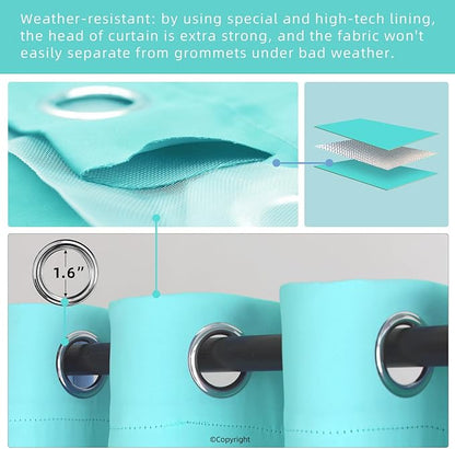 DIVA EN CAMINO DEC Outdoor Patio Curtain Waterproof Darkening Thermal Insulated Indoor Curtains for Bedroom, Porch, Living Room, Pergola, Cabana, W84 x L108, Teal Blue, Set of 2 Panels