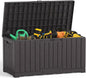NEWBULIG 60 Gallon Deck Box, Waterproof Outdoor Storage Box with Lockable Lid, Patio Furniture Bench & Side Table, Outside Storage Container, Tool-Free Assembly, for Garden, Pool, Brown