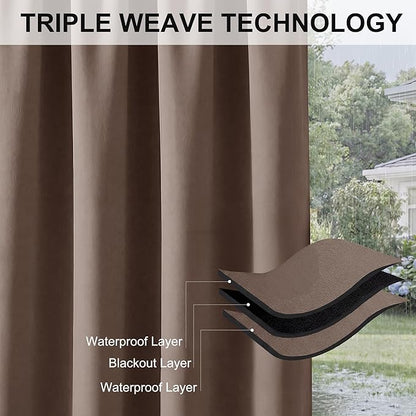 RYB HOME Extra Wide Outdoor Curtains for Patio Waterproof Heavy Duty Thermal Insulated in Summer Full Coverage Privacy for Porch, Cabana & Pool, W120 x L95, Mocha, 1 Panel
