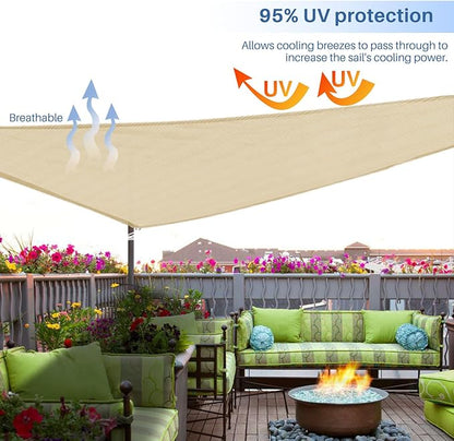 E&K Sunrise 21' x 21' x 21' Sun Shade Sail Triangle Canopy Shade Cover UV Block for Patio Backyard Garden Outdoor (Sand)