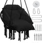 Macrame Hammock Hanging Swinging Chair with Oversized Cushion, Perfect for Bedroom, Porch, Kids, Adults, Balcony, Black