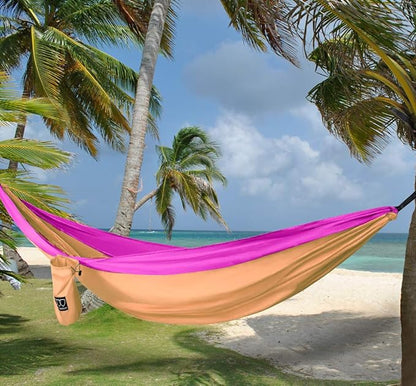 Gold Armour Camping Hammock - XL Double Hammock Portable Hammock Camping Accessories Gear for Outdoor Indoor with Tree Straps, USA Based Brand (Peach and Pink)