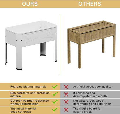 Raised Garden Bed with Detachable Tall Legs Elevated Metal Planter Box for Growing Fresh Herbs Vegetables Flowers Succulents&Other Plants for Outdoor Backyard Patio Deck Balcony White