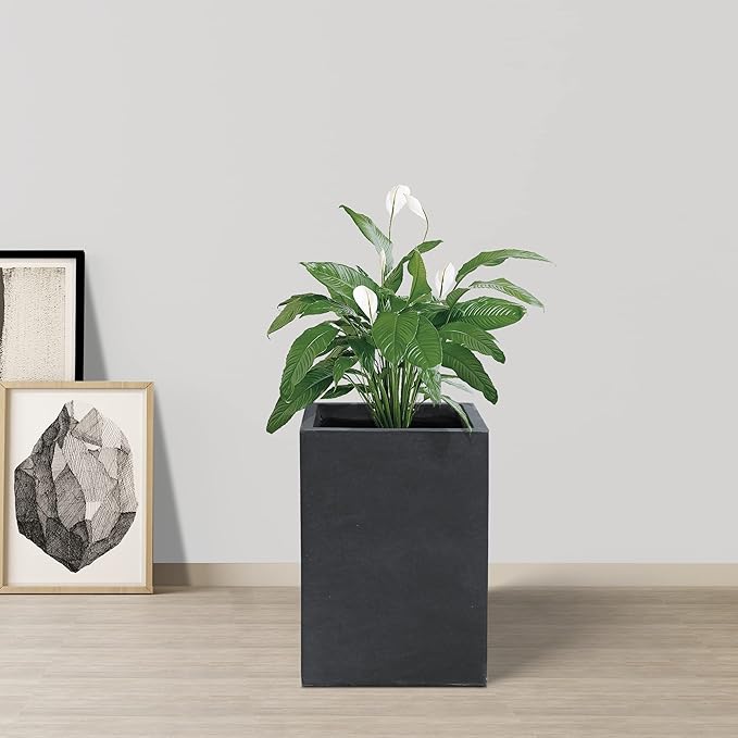 Kante 18.5" H Tall Rectangular Concrete Planters, Outdoor Indoor Lightweight Plant Pots with Drainage Hole and Rubber Plug, Modern Style for Home Garden Patio, Charcoal