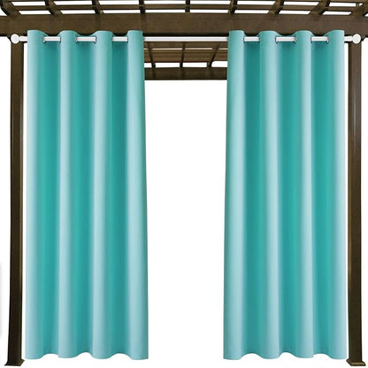 Waterproof Outdoor Curtain W52 x L84 - Grommet Top Sunlight Blocking Window Treatment Drapes Blackout Curtains for Home Bedroom Living Room Outdoor Patio Porch Pergola (Teal Blue, 2 Panels)