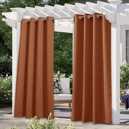 NICETOWN Outdoor Curtains for Patio Waterproof, Rustproof Silver Grommet Luxury Thermal Insulated Blackout Thermal Insulated Weighted Outdoor Drapes for Porch, W52 x L108, Mecca Red, 1 PC