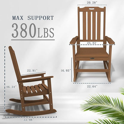 Oversized Rocking Chair Set of 8, Outdoor Rocking Chair for Adults, All Weather Resistant Porch Rocker for Lawn Garden, Wood