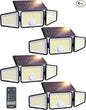 Ensenior Solar Lights Outdoor Motion Sensor, 2600LM 220 LED High Brightness, 3 Head 270° Wide Angle Flood Lights, Remote Control Security Lights 4 Modes, IP65 Waterproof Wireless Wall Light, 4 Pack