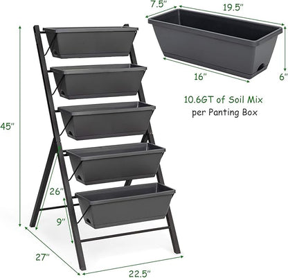 Giantex Set of 2 Vertical Raised Garden Bed, Elevated Planter Raised Beds with Water Drainage, Freestanding 5 Container Boxes for Vegetables and Flowers Growing, Outdoor Indoor Patio Balcony