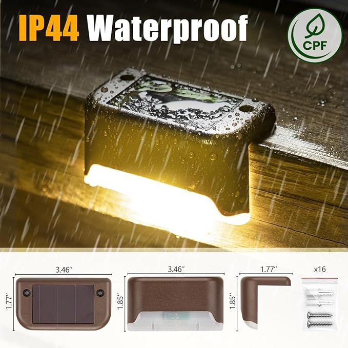 SOLPEX Solar Deck Lights Outdoor 16 Pack, Solar Step Lights Waterproof Led Solar lights for Outdoor Stairs, Step , Fence, Yard, Patio, and Pathway(Warm White)