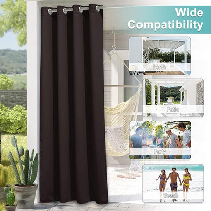 NICETOWN Waterproof Outdoor Curtain, 66" Wide Porch Curtains Outdoor Patio Sunlight Block Window Curtain Grommet Cabana Cabin Drape Privacy Panel, 1 Piece, W66 x L84 inch, Toffee Brown