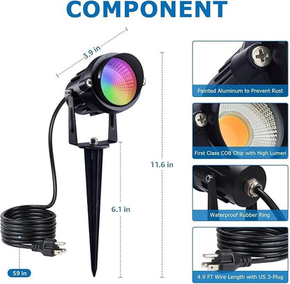 SUNVIE RGBW Spot Lights Outdoor Color Changing Landscape Lighting 12W LED Outdoor Spotlights with Remote Control 120V Waterproof Colored Spotlights for House Garden Yard Tree Decorative, 6 Pack