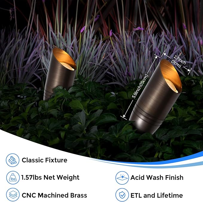 Gardencoin Solid Brass Outdoor Landscape Spotlights, 12V Heavy Duty Low Voltage LED Landscape Lights Waterproof for Garden Uplighting, Bronze Accent Lighting Fixture Without Bulb (Classic, 4 Pack)