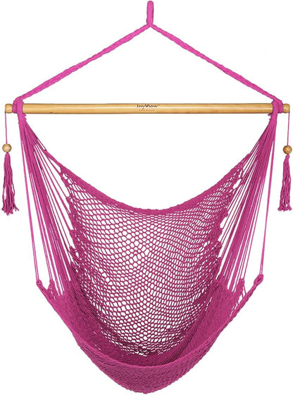 JoyView Hammock Chair with Spreader Bar Caribbean Hammock Swing Chair 300 LBS Weight Capacity XL Rope Hanging Chair for Outdoor Indoor Garden Yard - Pink