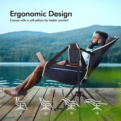 AKSOUL Hammock Camping Chair Swinging: Foldable & Portable Swing Chairs with Storage Bag - 265lbs Adult Weight Capacity - Folding Rocking for Lawn Camp Stargazer Outdoor