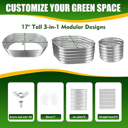 17" Tall Elevated Oval Metal Raised Garden Bed - 4ft x 2ft in Size and 0.8MM Thick Durable Planter Bed/Box for Vegetables Flowers Succulent at Patio/Garden Outdoor (Silver, 4X2X1.4 FT)