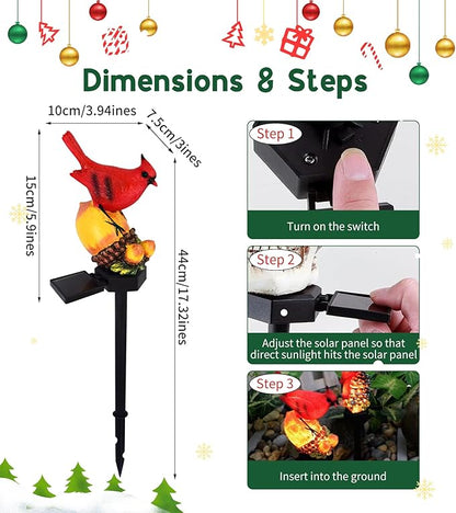 Cardinal Decor Solar Garden Decor Waterproof Red Bird Figurine Solar Stake Lights for Outside Yard, Patio, Lawn, Porch, Cemetery, Grave