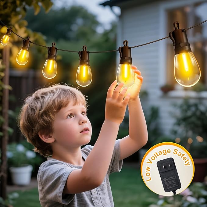 Outdoor String Lights Patio LED Light Outside - 30M 28+2 S14 LED with Remote Control 100ft Porch Lighting IP65 Waterproof