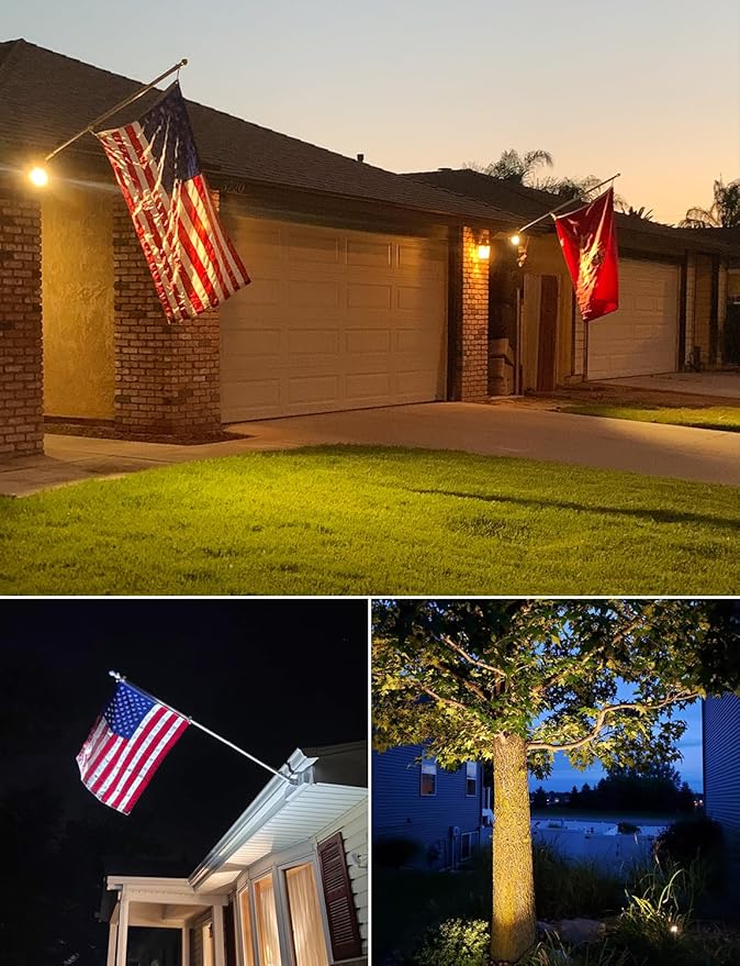 SUNVIE 20W Spot Lights Outdoor with Photocell Sensor, Dusk to Dawn LED Landscape Spotlights, Waterproof 120V 2000LM 3000K Landscape Lighting for Yard Flag Tree Garden 6 FT US 3-Plug in Cord, 2 Pack