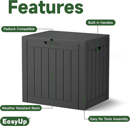 EasyUp 33 Gallon Resin Deck Box Waterproof, UV Resistant Outdoor Storage Box for Delivery, Porch, Patio and Garden, Stripe Black