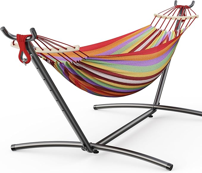 Double Hammock with Heavy-Duty Steel Stand,Portable,Easy Assembly,600lbs Weight Capacity,Suit for Indoor,Yard,Camping,or Outdoor