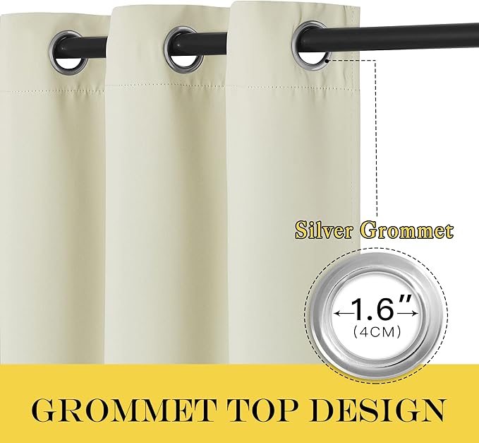 NICETOWN Room Darkening Beige Curtain 120 inch Length - Grommet Solid Thermal Insulated Doorway Drape Blackout Curtain for Bedroom/Living Room (1 Panel, W52 X L120)