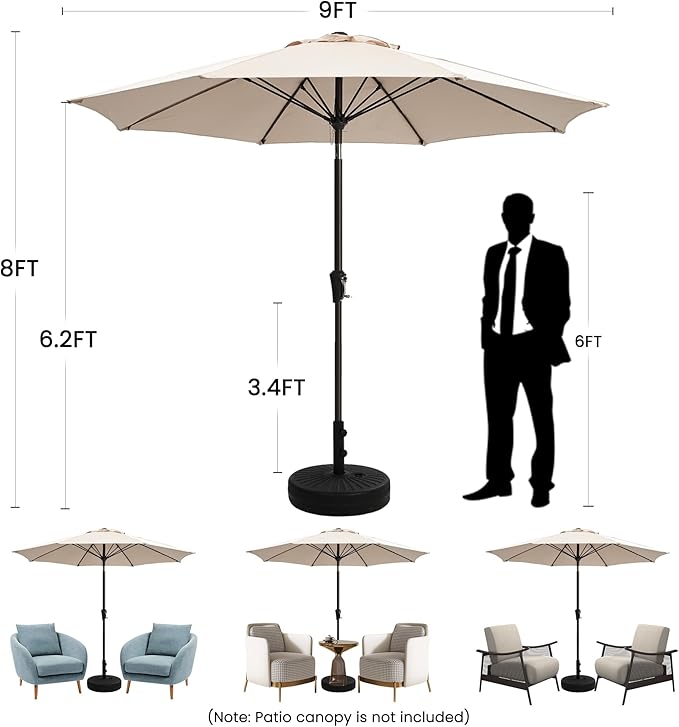 Ayge 9FT Large Outdoor Patio Umbrella Market Table Umbrella-UV Resistant, Easy Push Button Tilt and Crank, 8 Sturdy Fiberglass Ribs Heavy-Duty Pool Umbrella for Deck, Backyard,Garden,Blue