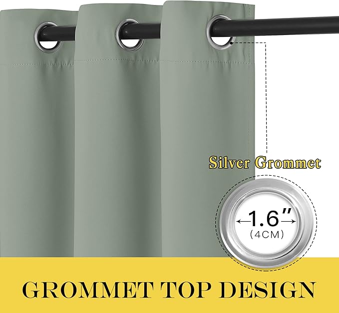 NICETOWN Sage Green Blackout Kitchen Curtain 45 inch Length - Grommet Thermal Insulated Solid Window Treatment Light Blocking Sound Reducing for Kids Room/Bedroom (W52 x L45, 1 Panel)