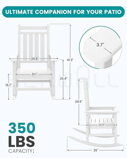 SERWALL Oversized Outdoor Rocking Chair Set of 4, HDPE Rocker for Adults, Patio Rocking Chairs for Porch, White