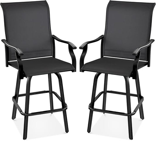 Best Choice Products Set of 2 Swivel Barstools, Bar Height Outdoor Chairs, 360 Rotating Patio Bar Stools w/All-Weather Mesh, 300lb Capacity - Black