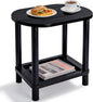 2 Tier Outdoor Side Table, Solid Wood Small Outdoor End Tables, Patio Table for Outside Backyard Balcony Porch Garden Lawn and Living Room, Weather Resistant & Easy Maintenance (Black)