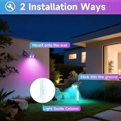 Color Changing Solar Spot Lights Outdoor with PC Light Guide Column, 8 Lighting Modes Christmas Landscape Spotlights, IP65 Waterproof RGB Solar Spotlights for Garden Yard Tree Pathway, 12Pack