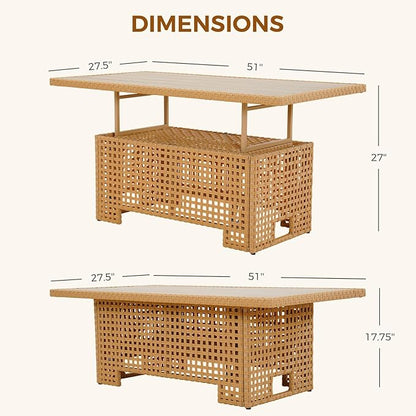 Grand patio 9-Piece Wicker Patio Furniture Set with Lift Top Coffee Storage Table, Outdoor Conversation Set Sectional Sofa with Water Resistant Thick Cushions, Cream