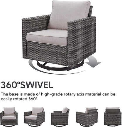 Belord Patio Furniture Set with Fire Pit Table: 9 Pieces Wicker Oversize Patio Conversation Set with Outdoor Swivel Glider Rocker Rattan Couch Ottomans, Anti-Rust Frame, Removable Cushion Beige
