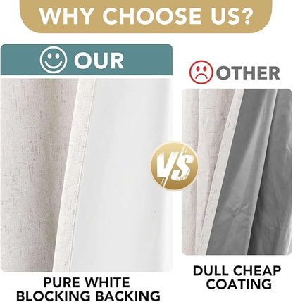 H.VERSAILTEX Linen Blackout Curtains 63 Inches Long 100% Absolutely Blackout Thermal Insulated Textured Linen Look Curtain Draperies Anti-Rust Grommet, Energy Saving with White Liner, 2 Panels, Ivory
